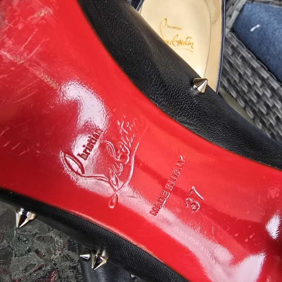 Authentic Christian Louboutin Black Leather Spiked Heels - Picture 10 of 13